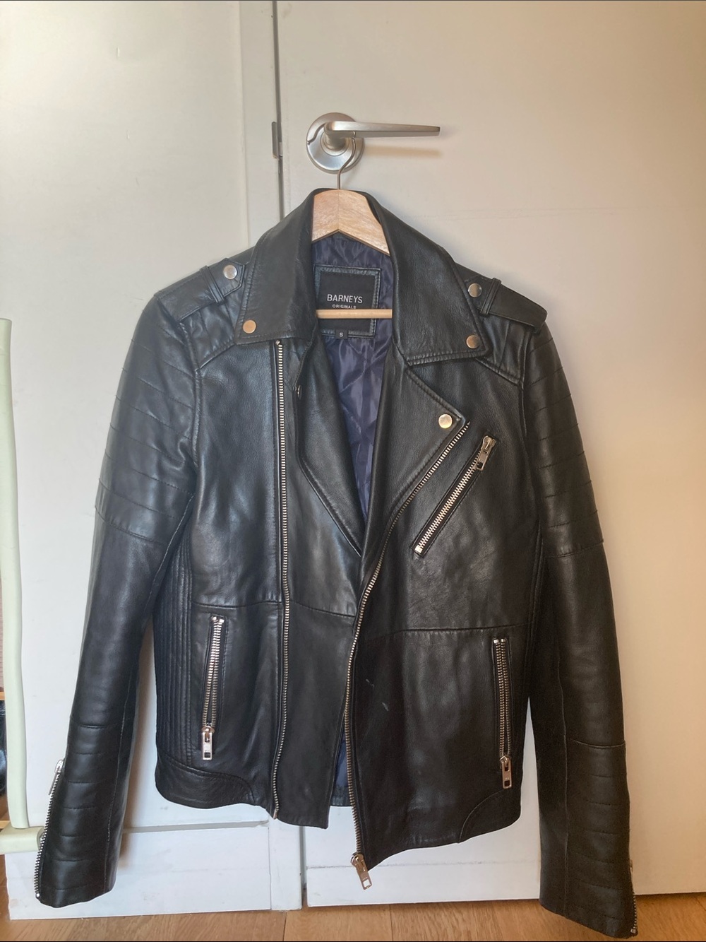 Barneys New York Black Leather Biker Jacket